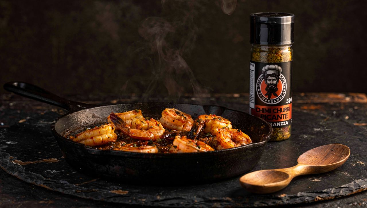 Camarão salteado com Chimichurri Picante