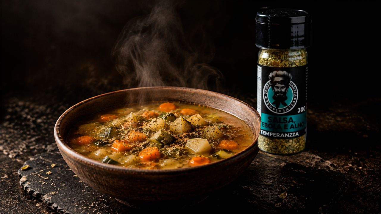 Sopa de legumes com Salsa, Cebola e Alho